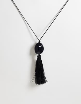 Designb London Cord Necklace With Resin And Tassel Pendant In Black