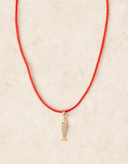 DesignB London cord rope necklace with fish charm in red