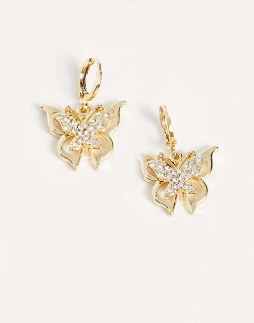 DesignB London - Créoles à pendant papillon en cristaux - Doré, 4 de 4