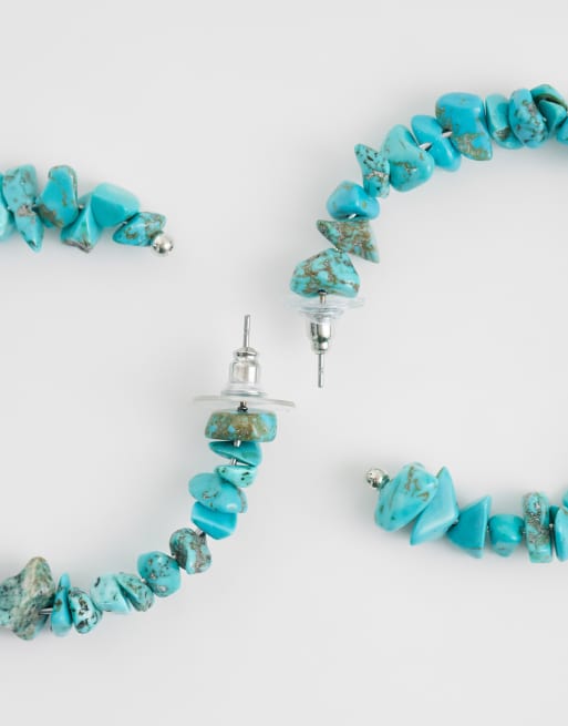 DesignB London - Créoles ornées d'éclats de pierres semi-précieuses - Turquoise, 4 de 4