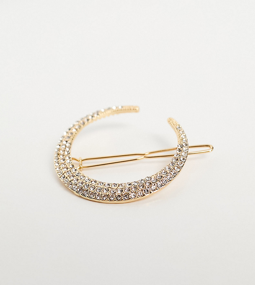 crescent hair clip with rhinestones in gold