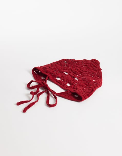 DesignB London crochet headscarf in red - view 1