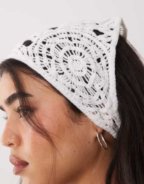 DesignB London crochet headscarf in white - view 1