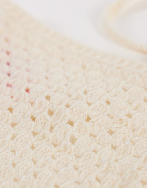 DesignB London crochet headscarf with pink flowers in cream, 3 of 3