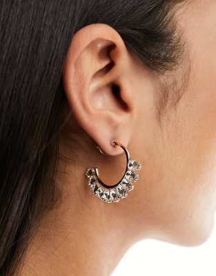 crystal charm stud hoop earrings in gold