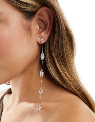 DesignB London crystal drop earrings in gold - ASOS Price Checker