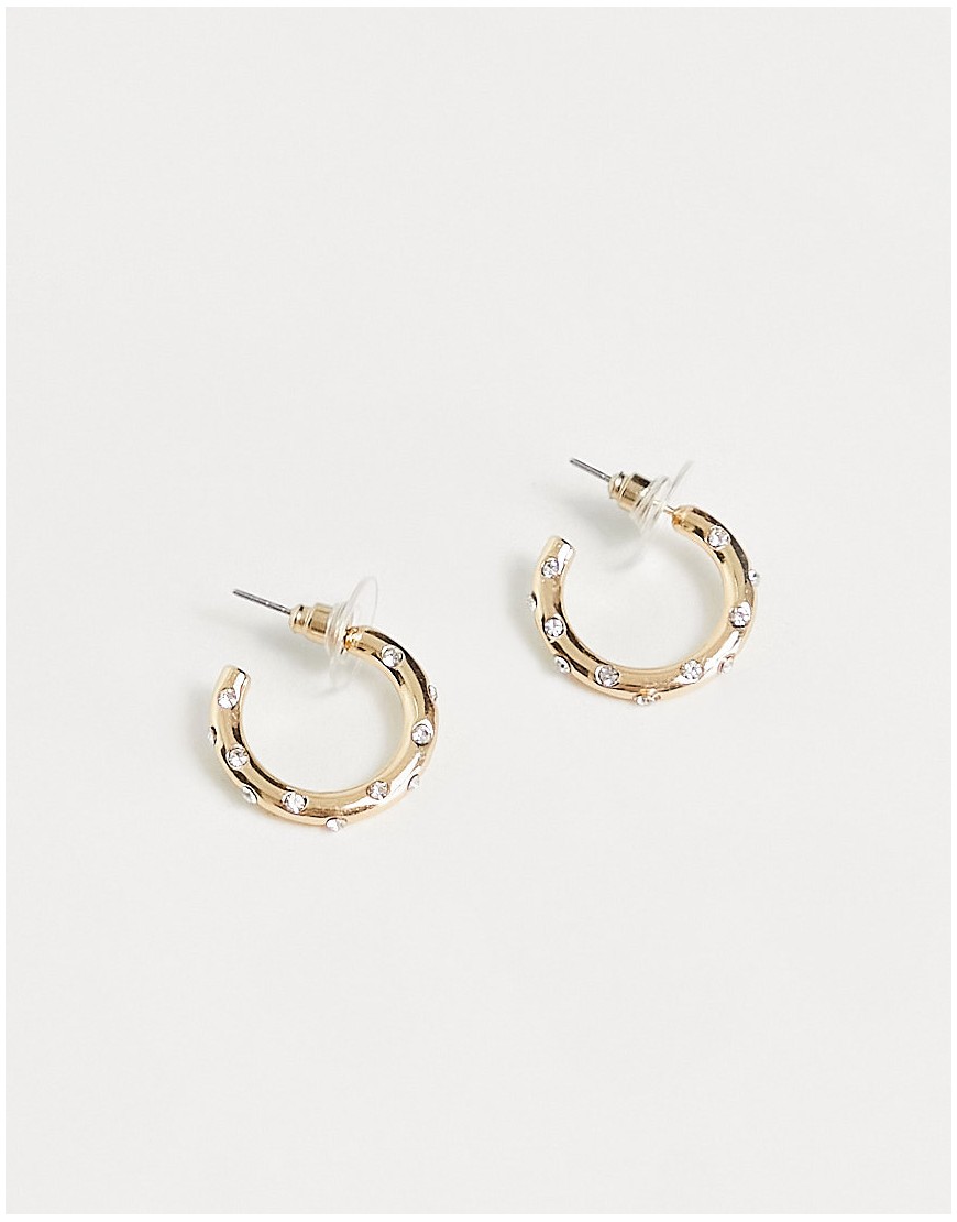DesignB London crystal hoop earrings in gold