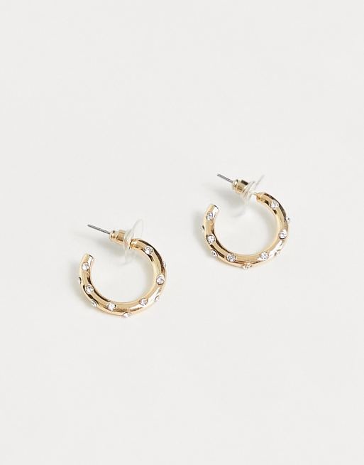 DesignB London crystal hoop earrings in gold | ASOS