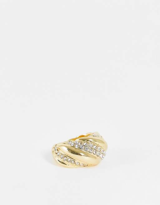DesignB London crystal twist ring in gold tone