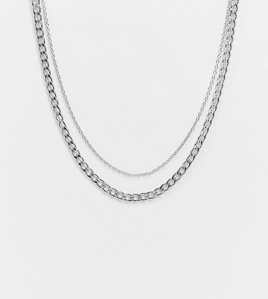 DesignB London – Curve – 2-pack – Silverfärgade halsband med grov och tunn kedja – Endast hos ASOS