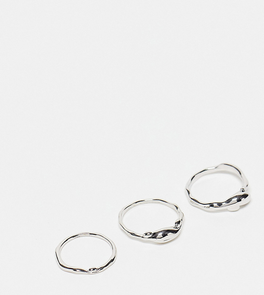 DesignB London Curve 3-pack molten metal rings in silver