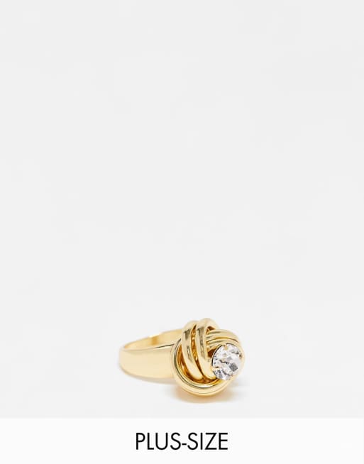 DesignB London Curve - Anello appariscente color oro con nodo e cristallo
