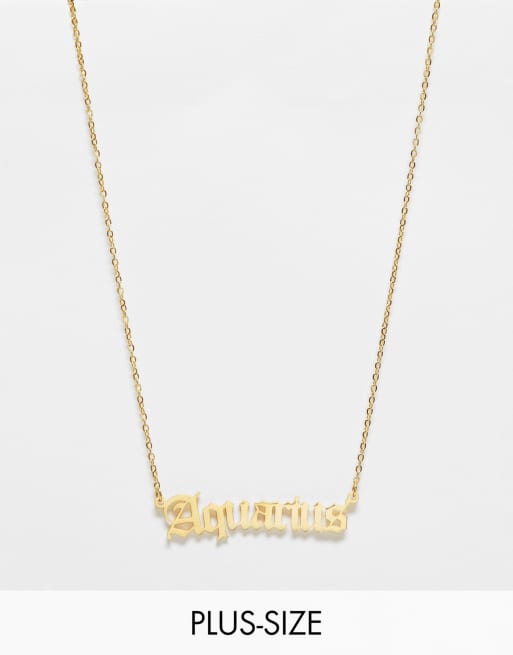DesignB London Curve Aquarius star sign stainless steel necklace in gold 