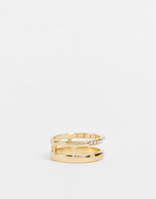DesignB London Curve - Bague effet superposé avec détail orné de strass - Doré, 2 de 4