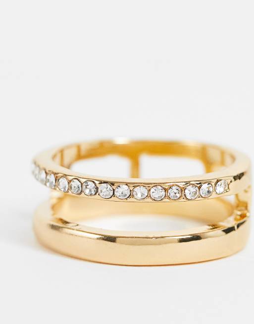 DesignB London Curve - Bague effet superposé avec détail orné de strass - Doré, 3 de 4