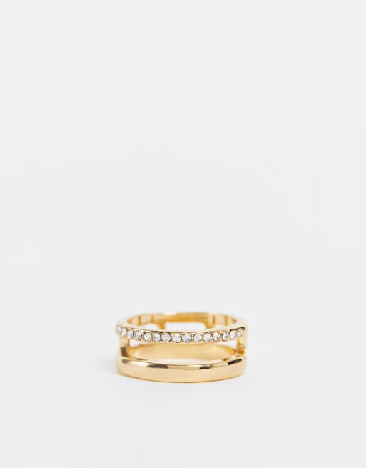 DesignB London Curve - Bague effet superposé avec détail orné de strass - Doré, 4 de 4