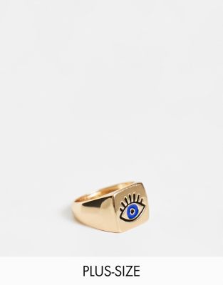 DesignB London Curve – Breiter Ring in Gold mit Augenmotiv in Blau