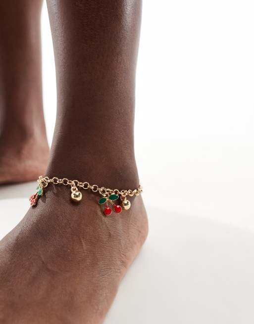 DesignB London Curve - Cavigliera a catena con ciliegie color oro 