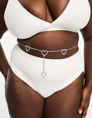 DesignB London Curve diamante heart belly chain in silver - ASOS Price Checker