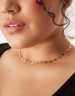 DesignB London Curve - Choker-Halskette in Goldoptik mit kleinen Sterngliedern-Goldfarben