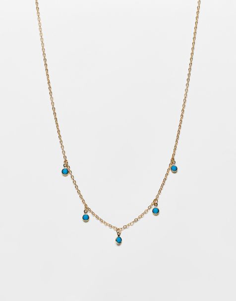 DesignB London - Curve - Choker-ketting met turquoise hangertje in goud - view 1