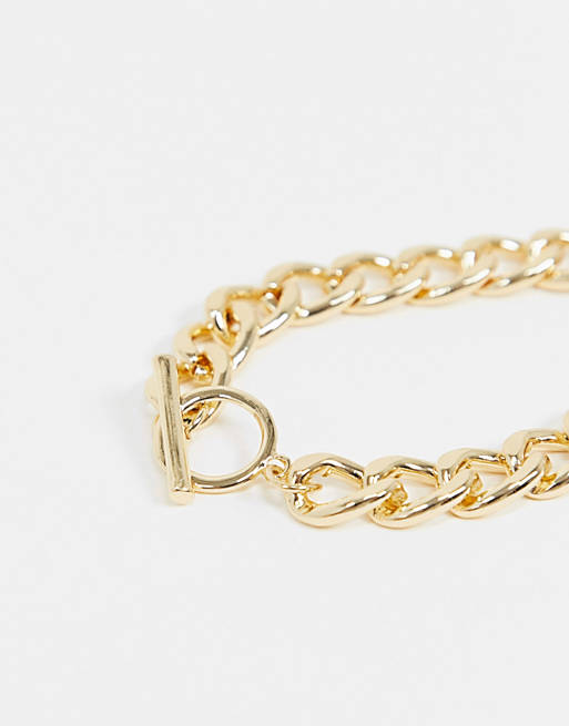 nummer Tilfældig bagagerum DesignB London Curve - Chunky armbånd med guldkæde og rhinsten | ASOS