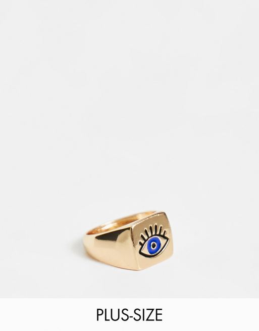DesignB London Curve - Chunky gouden ring met boos oog in blauw