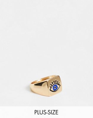 DesignB London Curve chunky ring with blue evil eye in gold