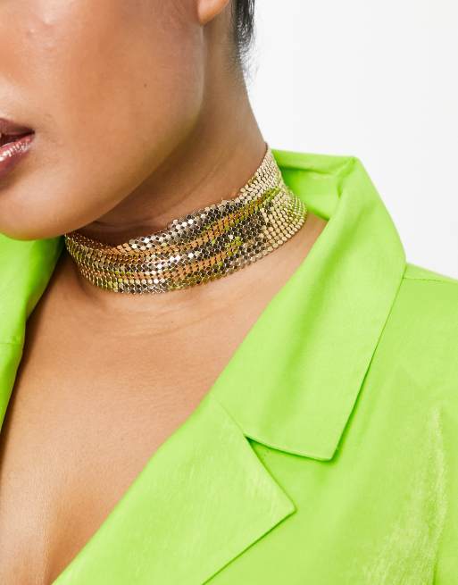 DesignB London Curve chunky sequin choker in gold