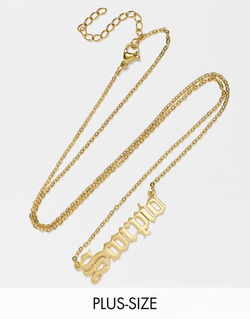 DesignB London Curve - Collana in acciaio inossidabile color oro con scritta 
