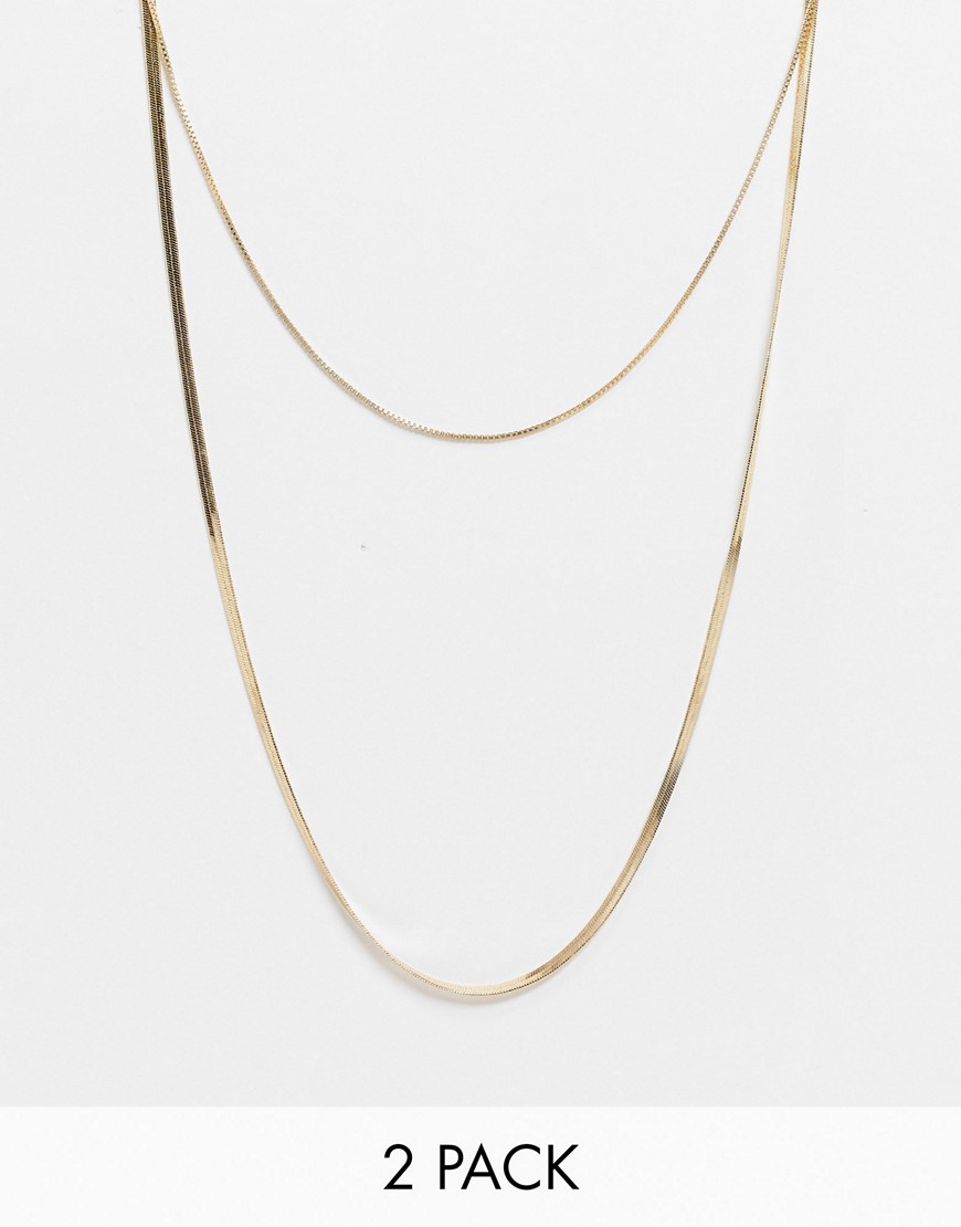DesignB London Curve Exclusive 2 pack necklaces with flat curb chain in gold