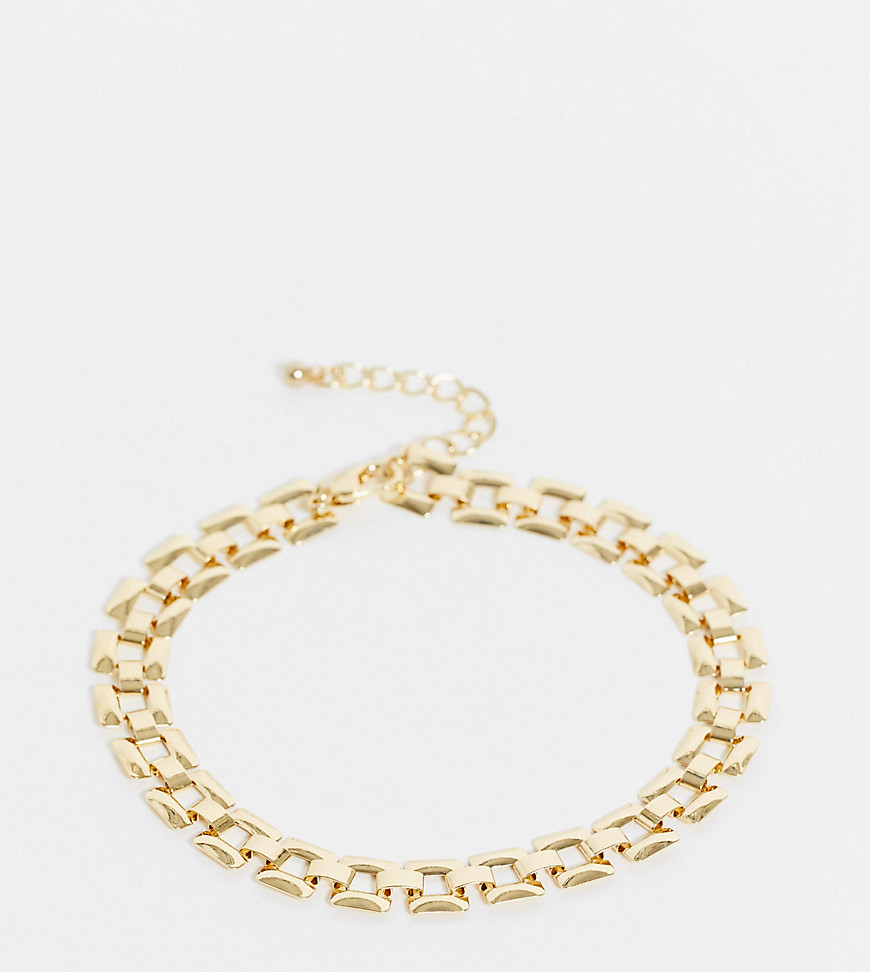 DesignB London Curve Exclusive elasticized anklet in chunky links in gold