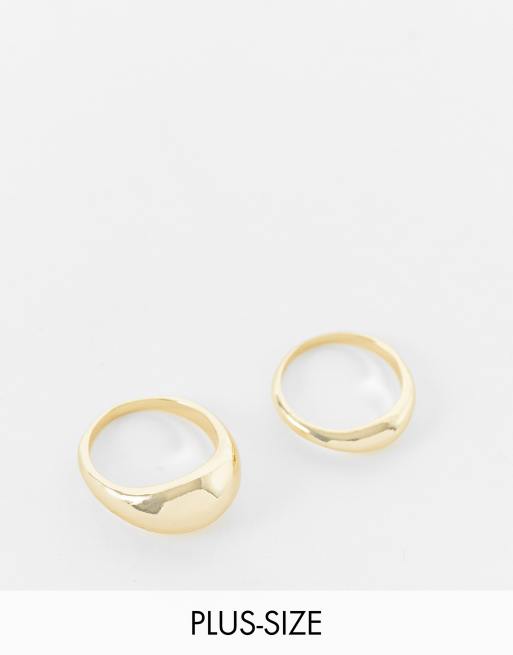 DesignB London Curve – Goldfarbene, kuppelförmige Ringe im 2er-Pack