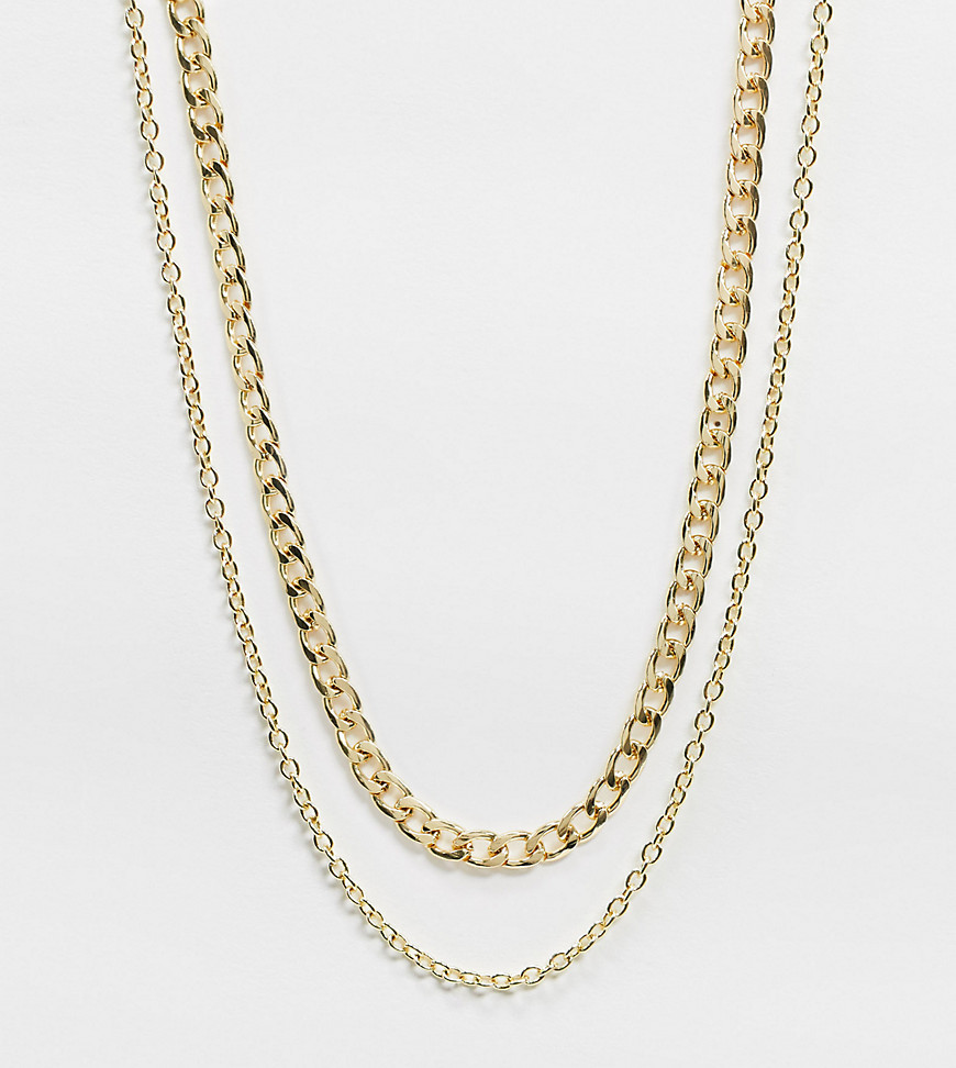 DesignB London – Curve – Guldfärgade halsband med grov och tunn kedja i tvåpack