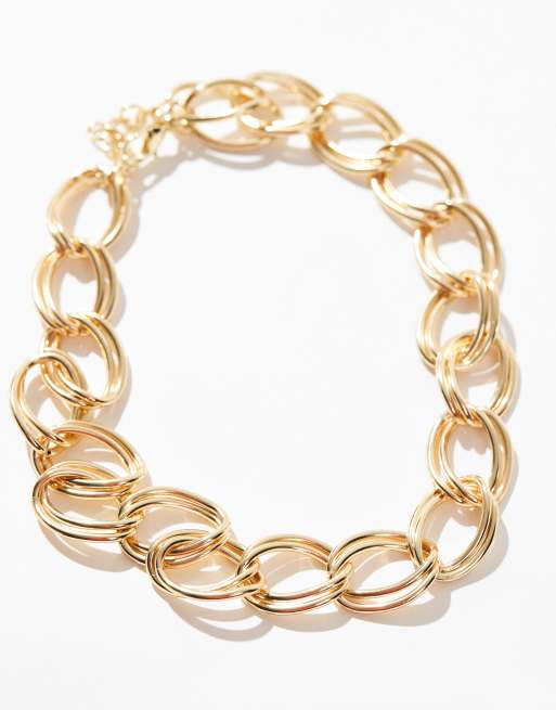 DesignB – London Curve – Guldfärgat grovt halsband  , 2 av 4