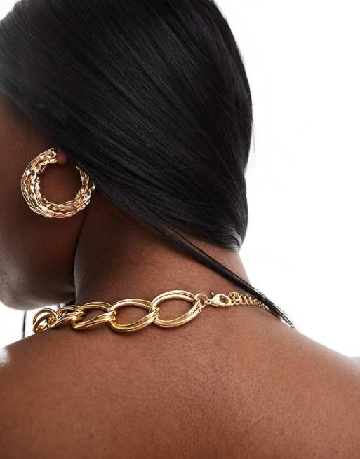 DesignB – London Curve – Guldfärgat grovt halsband  , 4 av 4