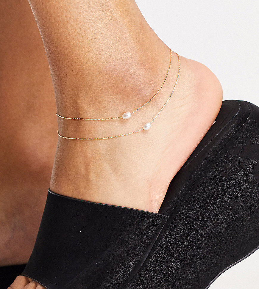 DesignB London Curve London multirow anklet with pearl in gold tone