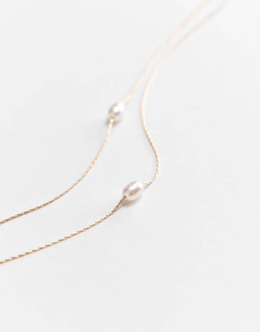 DesignB London Curve London multirow anklet with pearl in gold tone