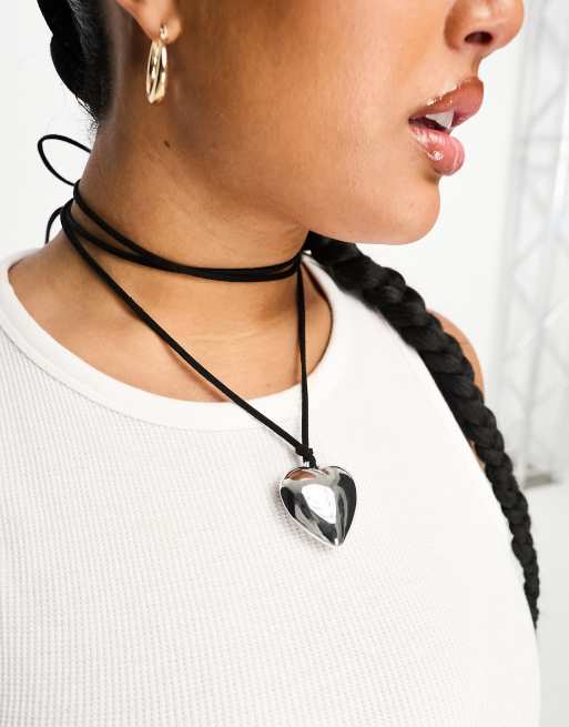 DesignB London Curve - Meerlaagse omwikkelde ketting met chunky hangertje in zilver
