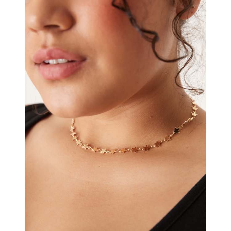 DesignB London Curve mini star choker necklace in gold ASOS