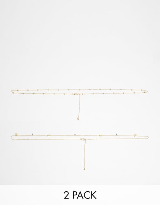 DesignB London Curve multipack of charm belly chains in gold