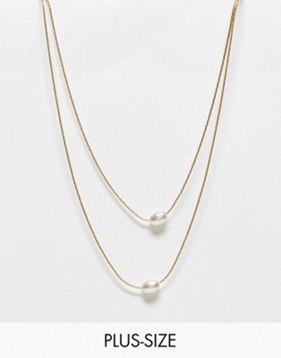 DesignB London Curve multirow necklace with pearl in gold tone
