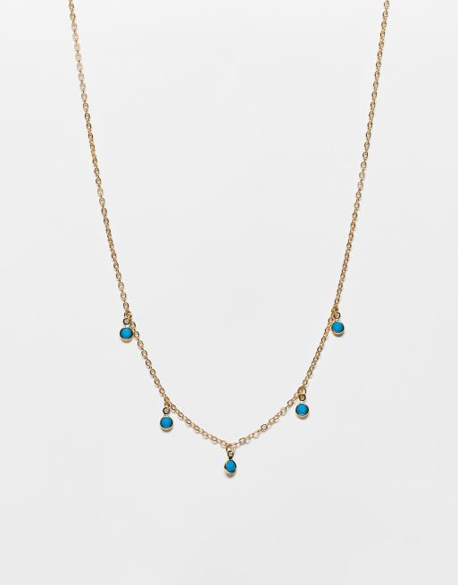 DesignB London – Curve – Naszyjnik typu choker w kolorze złota z turkusowymi zawieszkami
