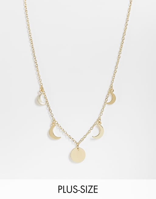 DesignB London Curve necklace with moon and disc charms in gold tone