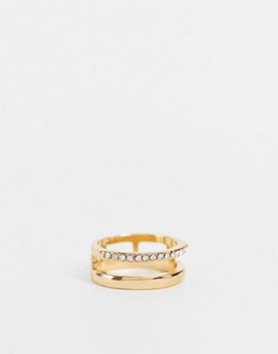 DesignB London Curve – Ring in Gold mit Stapel-Design und Pavé-Detail-Goldfarben