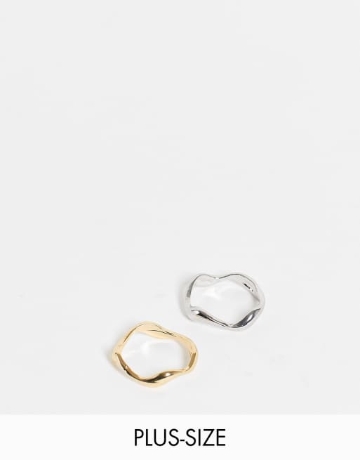 DesignB London Curve – Ringar i smält design med blandade metaller i 2-pack