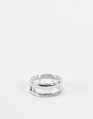 DesignB London Curve – Silberfarbener Ring im Stapel-Design mit Pavé-Detail