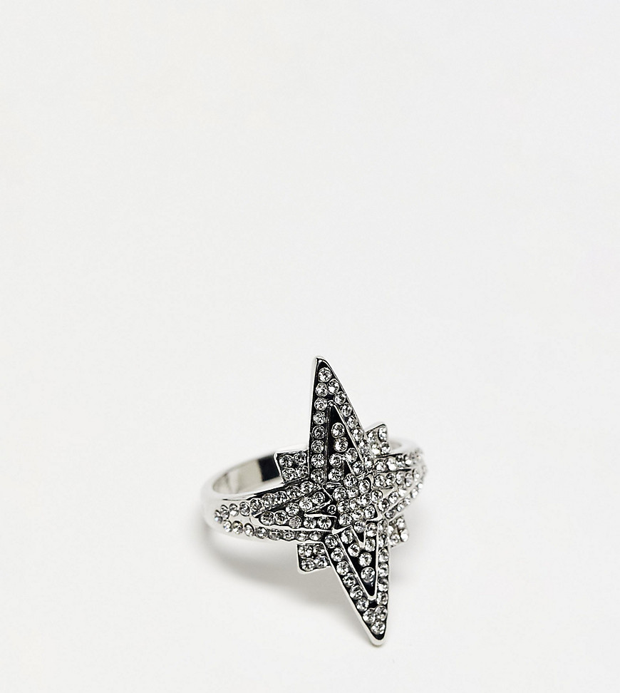 DesignB London Curve star embellished statement ring in silver