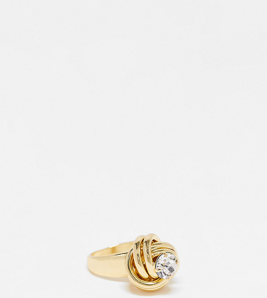 DesignB London Curve statement knot detail crystal ring in gold