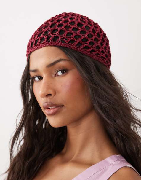 DesignB London – Czapka z szydełkowanej siatki w kolorze ceglastej czerwieni - view 1